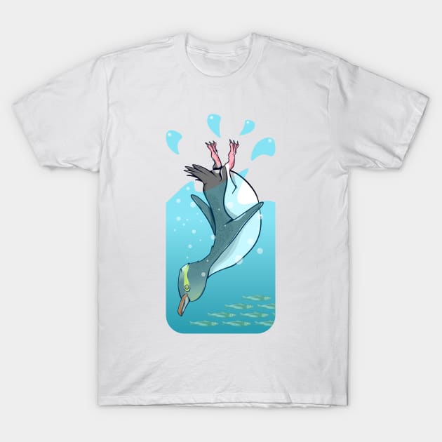 Yelloweye penguin swimming T-Shirt by mailboxdisco